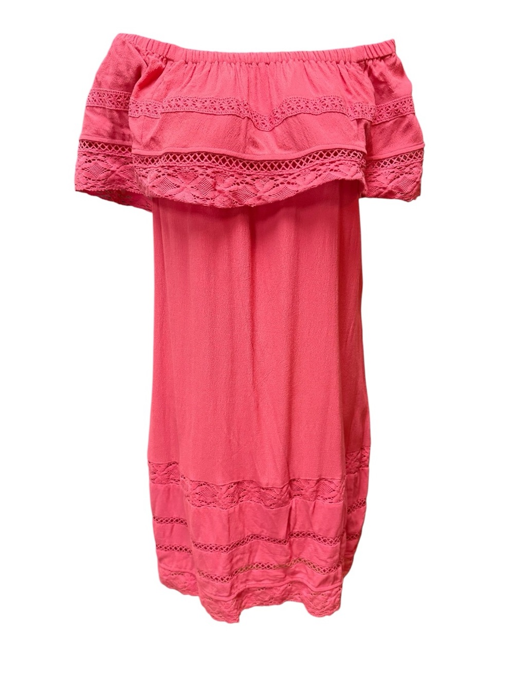 Sanctuary Off-Shoulder Lace-Trim Dress in Bright Coral Pink